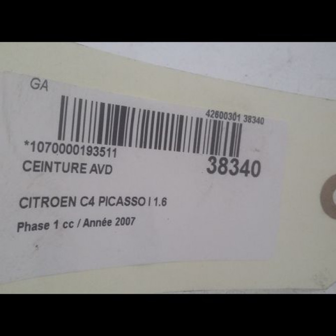 Ceinture avant droite occasion CITROEN C4 PICASSO I Phase 1 01-2007->10-2013 1.6 HDi 16v 110ch 8974XG 5
