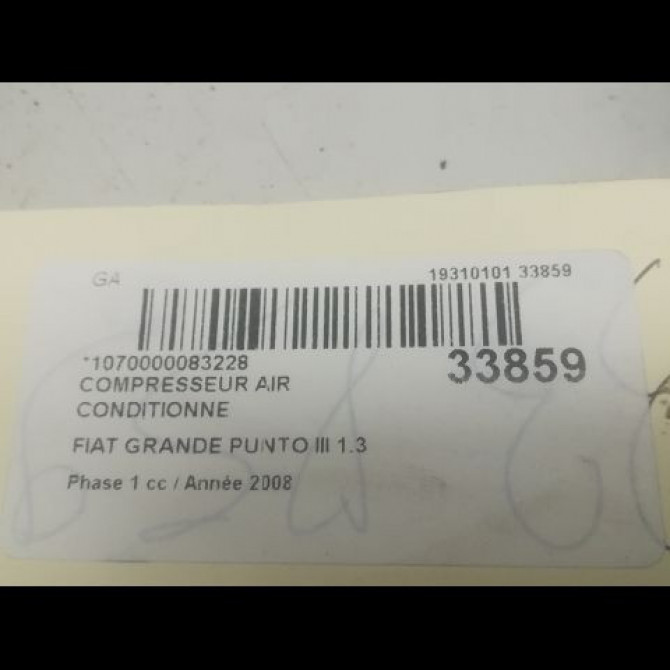 Compresseur air conditionne occasion FIAT GRANDE PUNTO III Phase 1 09-2005->12-2013 1.3 DT MULTIJET 16v 90ch 71792267 4