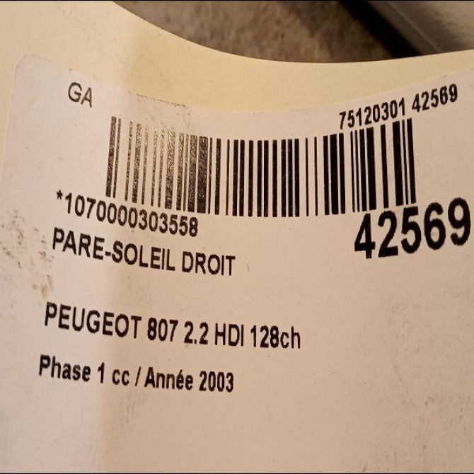 Pare-soleil droit occasion PEUGEOT 807 Phase 1 06-2002->12-2014 2.2 HDI 128ch 8143GN 3