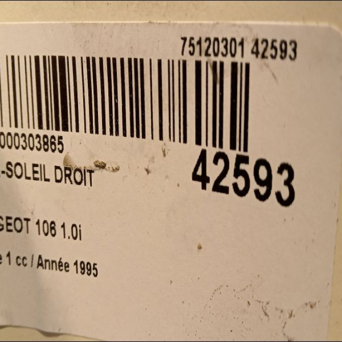 Pare-soleil droit occasion PEUGEOT 106 Phase 1 09-1991->04-1996 1.0i 8143J7 3