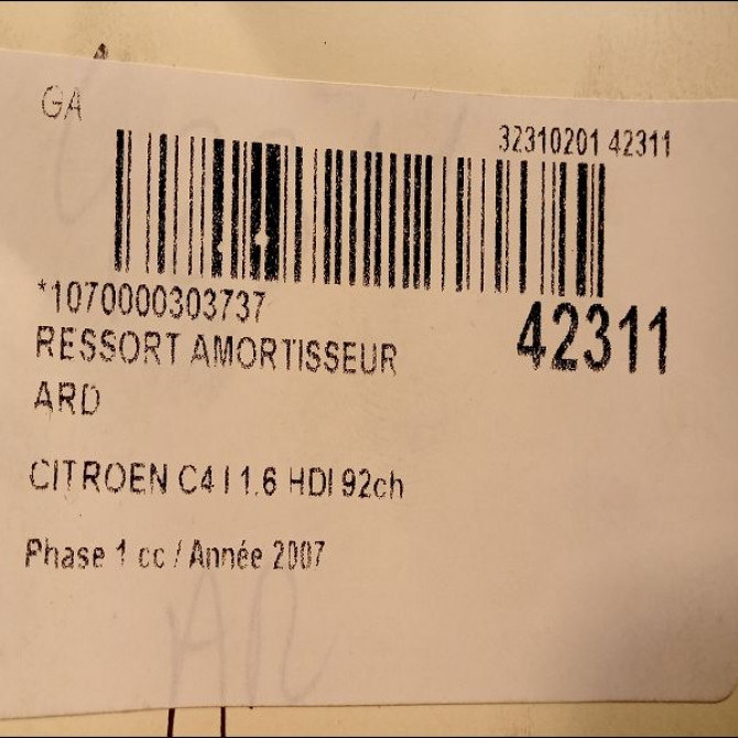 Ressort amortisseur ard occasion CITROEN C4 I Phase 1 11-2004->07-2008 1.6 HDI 92ch 5102L7 2