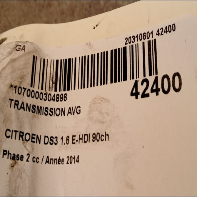 Transmission avant gauche occasion CITROEN DS3 Phase 1 04-1995->04-1999 1.6 E-HDI 90ch 4