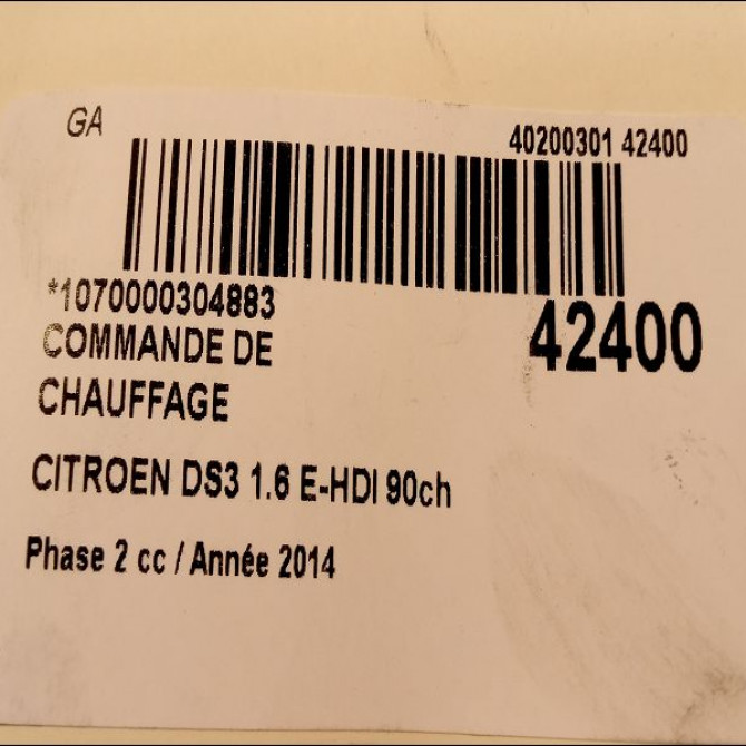 Commande de chauffage occasion CITROEN DS3 Phase 1 04-1995->04-1999 1.6 E-HDI 90ch 3