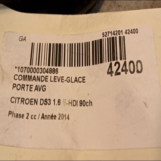 Commande lève-glace porte avant gauche occasion CITROEN DS3 Phase 1 04-1995->04-1999 1.6 E-HDI 90ch 3