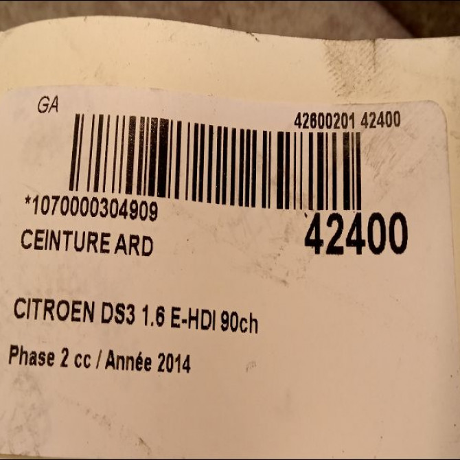 Ceinture arrière droite occasion CITROEN DS3 Phase 1 04-1995->04-1999 1.6 E-HDI 90ch 3