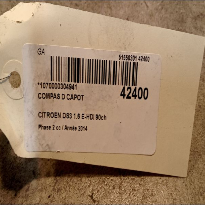 Compas d capot occasion CITROEN DS3 Phase 1 04-1995->04-1999 1.6 E-HDI 90ch 3