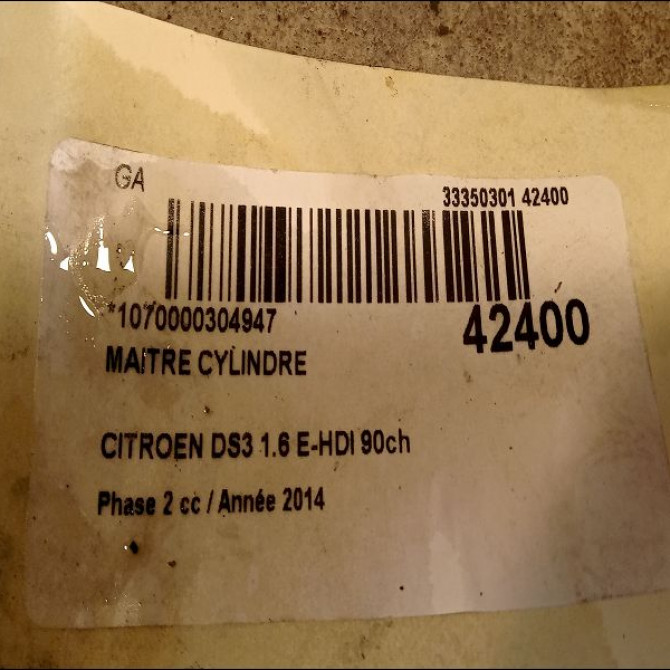 Maitre cylindre occasion CITROEN DS3 Phase 1 04-1995->04-1999 1.6 E-HDI 90ch 3