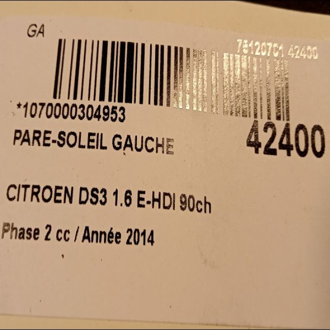 Pare-soleil gauche occasion CITROEN DS3 Phase 1 04-1995->04-1999 1.6 E-HDI 90ch 3