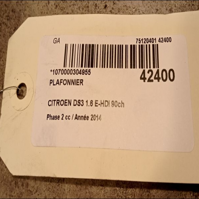 Plafonnier occasion CITROEN DS3 Phase 1 04-1995->04-1999 1.6 E-HDI 90ch 2