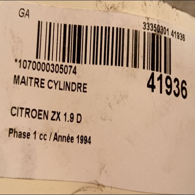 Maitre cylindre occasion CITROEN ZX Phase 1 05-1992->06-1994 1.9 D 4601H4 3