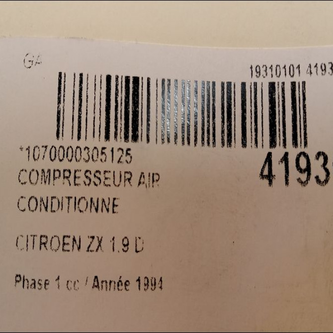 Compresseur air conditionne occasion CITROEN ZX Phase 1 05-1992->06-1994 1.9 D 6453GE 3