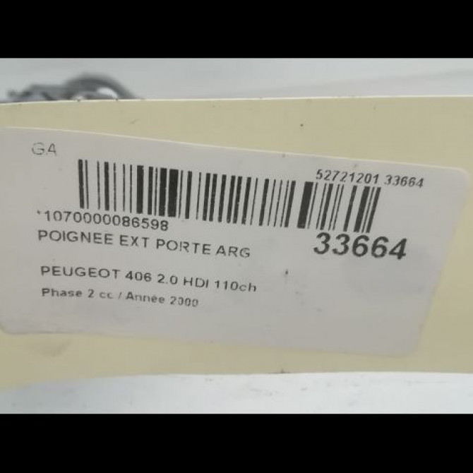 Poignee ext porte arg occasion PEUGEOT 406 Phase 2 04-1999->04-2004 2.0 HDI 110ch 9101H4 3
