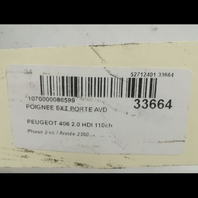 Poignee ext porte avd occasion PEUGEOT 406 Phase 2 04-1999->04-2004 2.0 HDI 110ch 9101H3 3