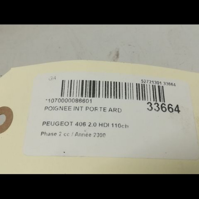Poignee int porte ard occasion PEUGEOT 406 Phase 2 04-1999->04-2004 2.0 HDI 110ch 9143E8 3