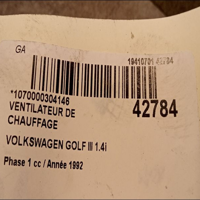Ventilateur de chauffage occasion VOLKSWAGEN GOLF III Phase 1 01-1992->12-1997 1.4i 60ch 1H2820021 3