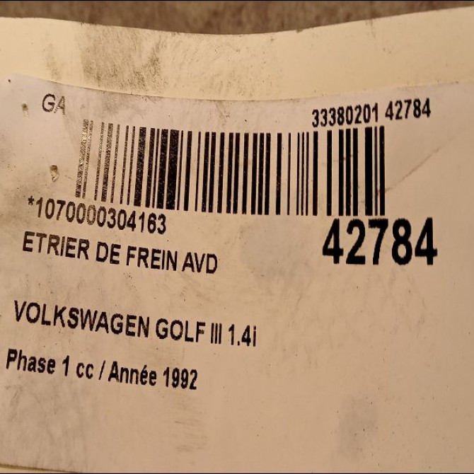Etrier de frein avant droit occasion VOLKSWAGEN GOLF III Phase 1 01-1992->12-1997 1.4i 60ch 1H0615124A 3