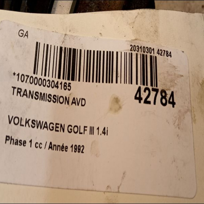 Transmission avant droite occasion VOLKSWAGEN GOLF III Phase 1 01-1992->12-1997 1.4i 60ch 1H0407450AX 4