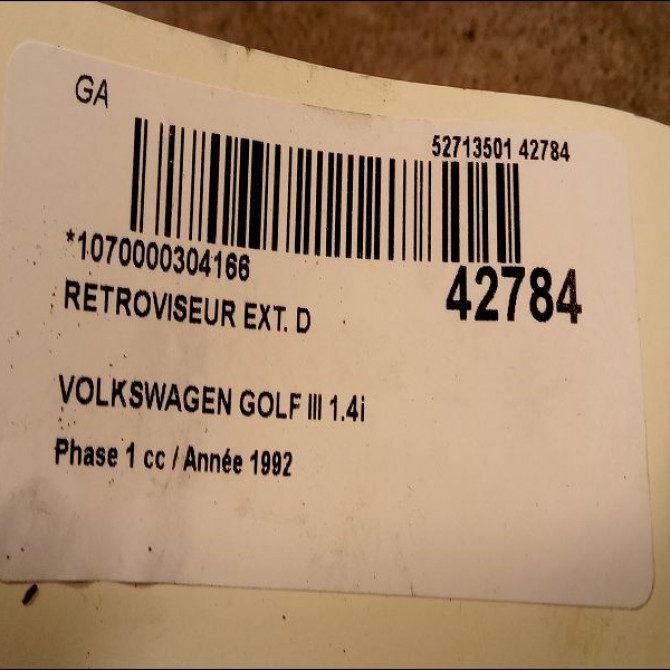Retroviseur exterieur manuel droit occasion VOLKSWAGEN GOLF III Phase 1 01-1992->12-1997 1.4i 60ch 1H185750801C 3