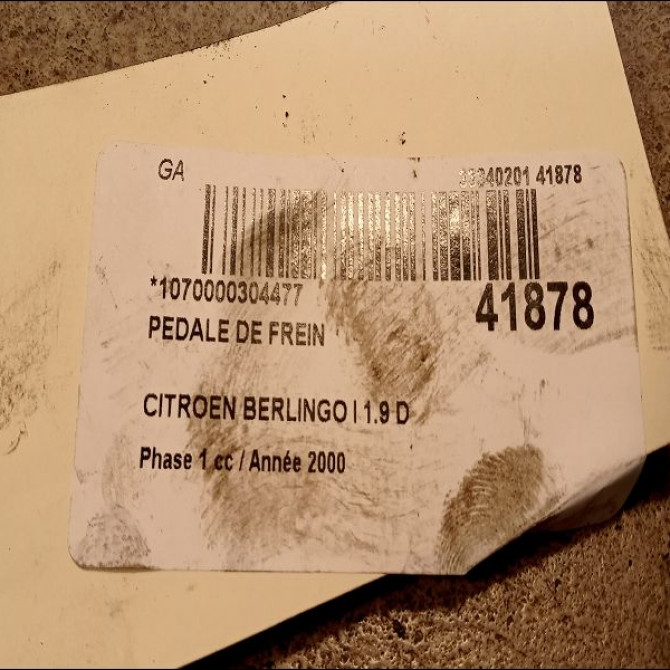 Pedale de frein occasion CITROEN BERLINGO I Phase 1 09-1996->11-2002 1.9 D 4501W2 2