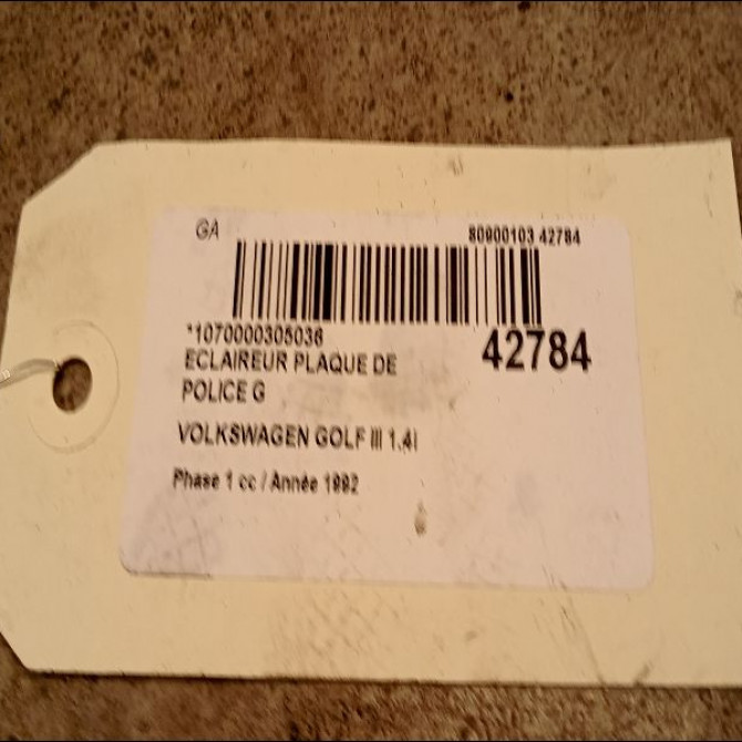 Eclaireur plaque de police g occasion VOLKSWAGEN GOLF III Phase 1 01-1992->12-1997 1.4i 60ch 2