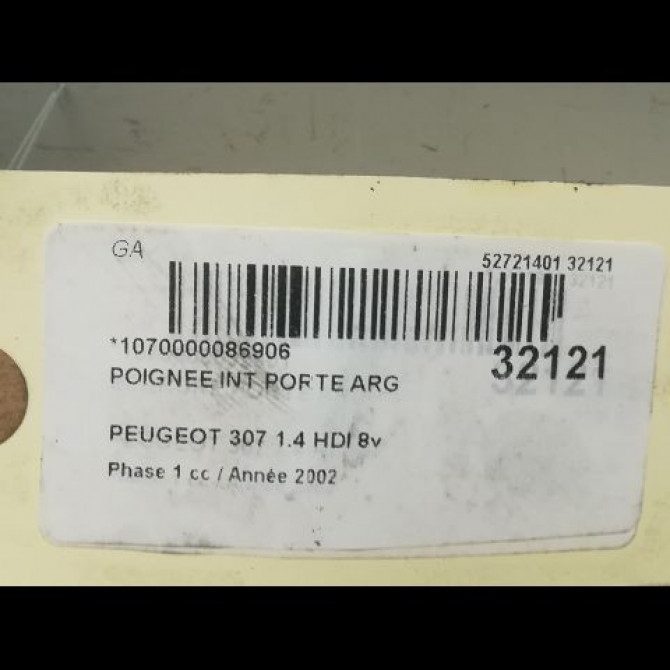 Poignee int porte arg occasion PEUGEOT 307 Phase 1 04-2001->06-2005 1.4 HDI 8v 70ch 9143F4 3