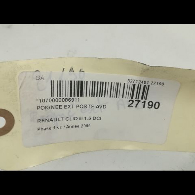 Poignee ext porte avd occasion RENAULT CLIO III Phase 1 09-2005->03-2009 1.5 DCI 70ch 7701475753 3