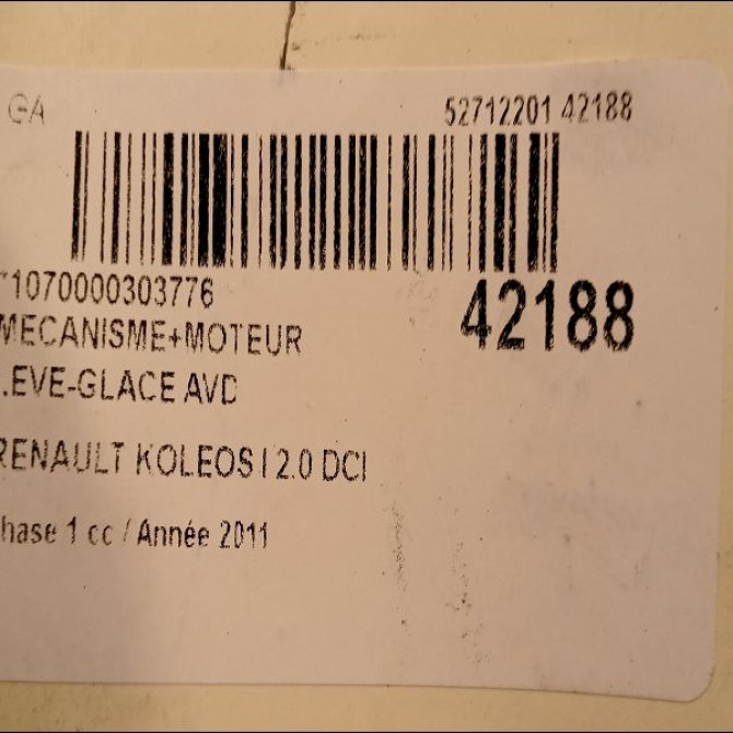 Mecanisme + moteur lève-glace avant droit occasion RENAULT KOLEOS I Phase 1 06-2008->12-2011 2.0 DCI 16v 150ch 807207736R 3
