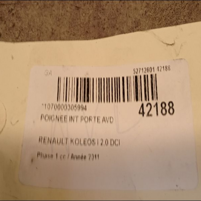 Poignee int porte avd occasion RENAULT KOLEOS I Phase 1 06-2008->12-2011 2.0 DCI 16v 150ch 80670JY10A 2