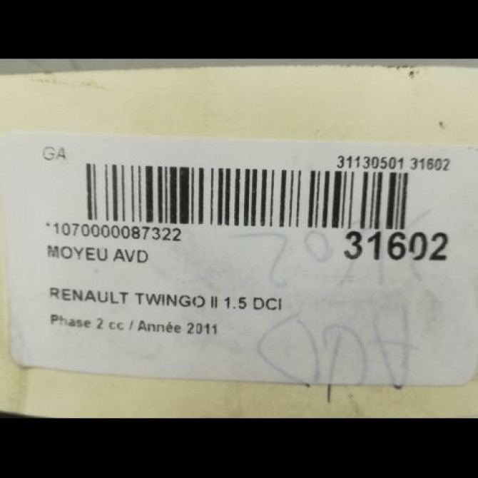 Moyeu avd occasion RENAULT TWINGO II Phase 2 12-2011->12-2014 1.5 DCI 75ch 402101554R 3