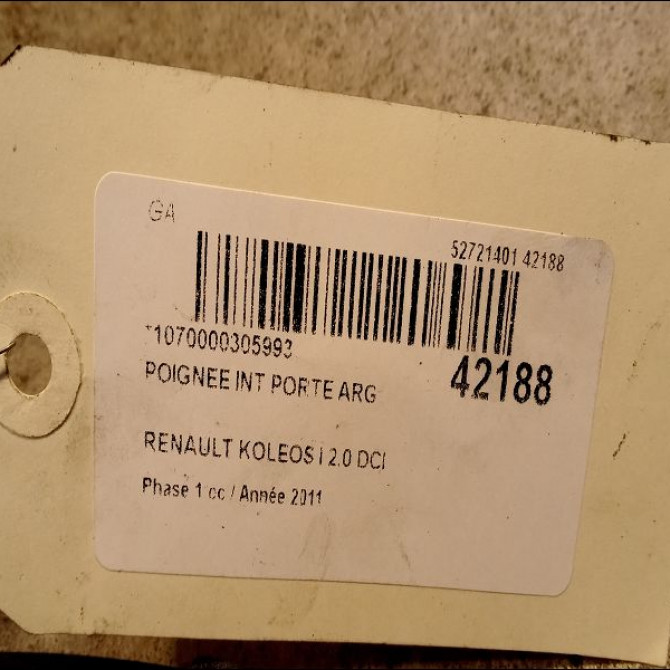 Poignee int porte arg occasion RENAULT KOLEOS I Phase 1 06-2008->12-2011 2.0 DCI 16v 150ch 80671JY10A 2