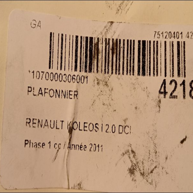 Plafonnier occasion RENAULT KOLEOS I Phase 1 06-2008->12-2011 2.0 DCI 16v 150ch 26465JY00A 3