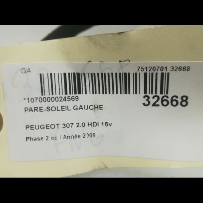Pare-soleil gauche occasion PEUGEOT 307 Phase 2 06-2005->03-2008 2.0 HDI 16v 136ch 8143LY 3