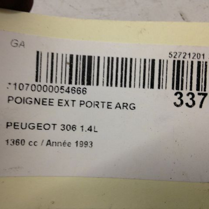 Poignee ext porte arg occasion PEUGEOT 306 Phase 1 09-1994->03-1997 1.4i 75ch 9101P3 4