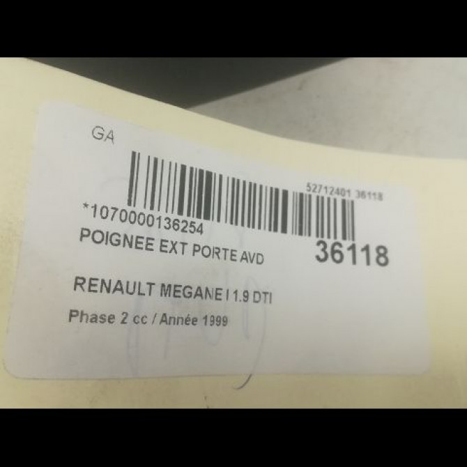 Poignee ext porte avd occasion RENAULT MEGANE I Phase 2 03-1999->06-2003 1.9 DTI 7701471884 3