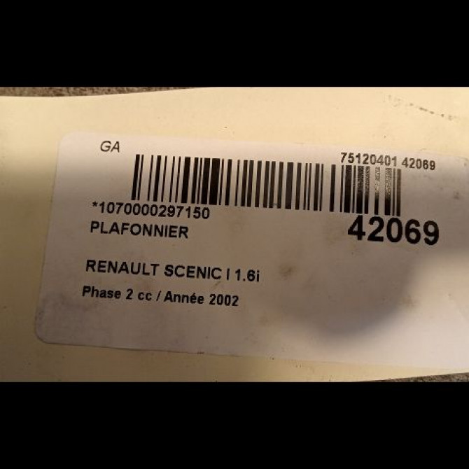 Plafonnier occasion RENAULT SCENIC I Phase 2 08-1999->06-2003 1.6i 107ch 7700433408 2