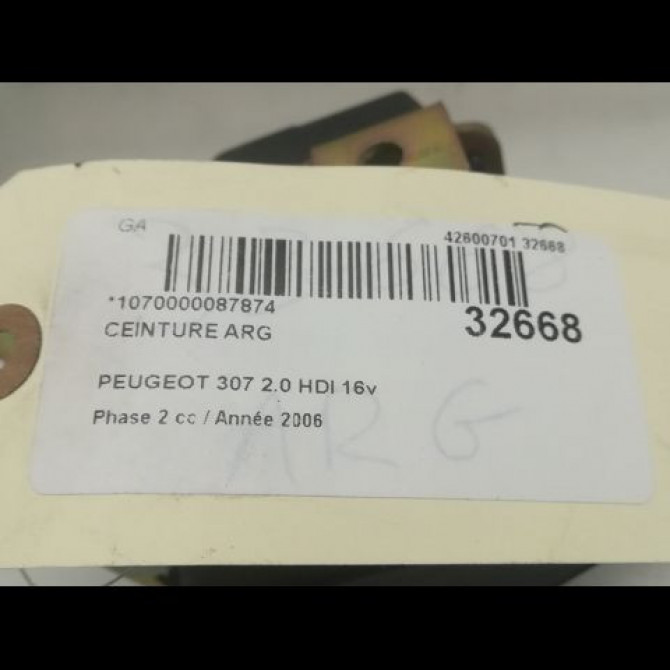 Ceinture arrière gauche occasion PEUGEOT 307 Phase 2 06-2005->03-2008 2.0 HDI 16v 136ch 8974JX 4