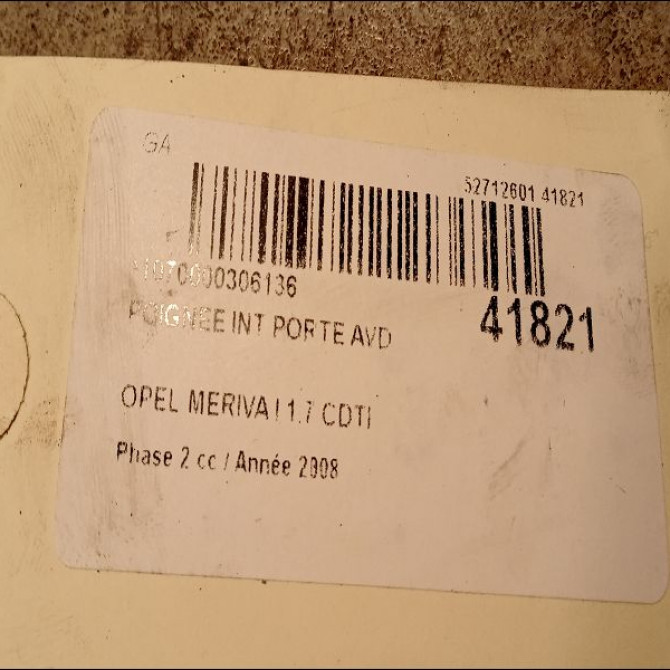 Poignee int porte avd occasion OPEL MERIVA I Phase 2 01-2006->09-2010 1.7 CDTI 100ch 13121872 2