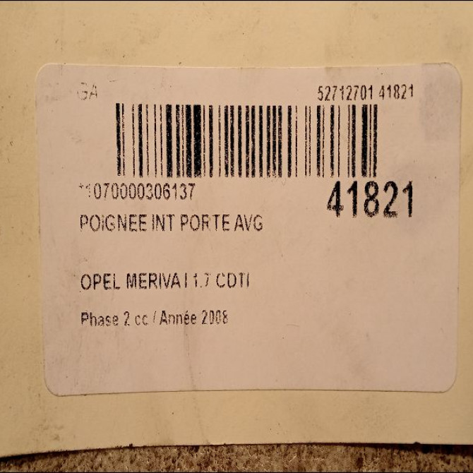 Poignee int porte avg occasion OPEL MERIVA I Phase 2 01-2006->09-2010 1.7 CDTI 100ch 13121871 2
