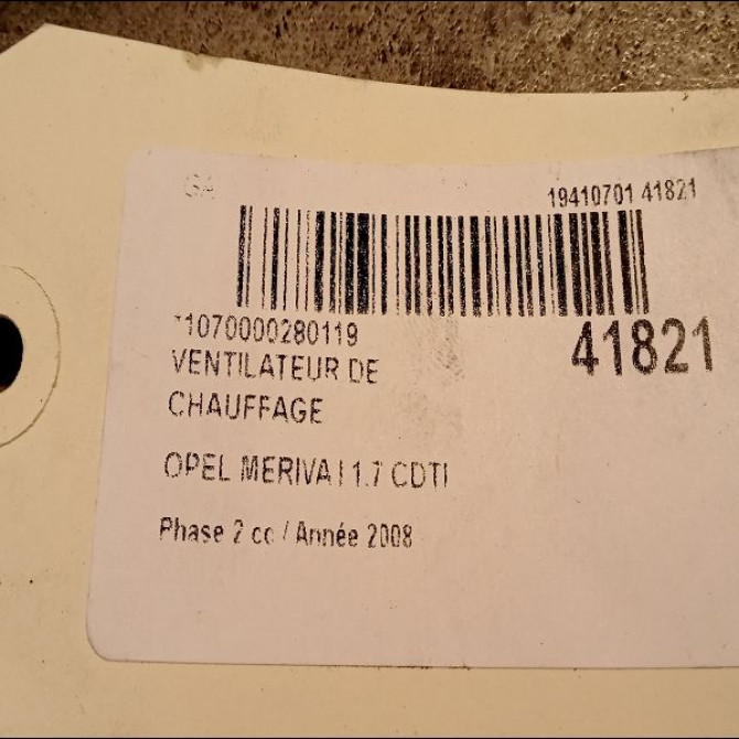 Ventilateur de chauffage occasion OPEL MERIVA I Phase 2 01-2006->09-2010 1.7 CDTI 100ch 13128422 3