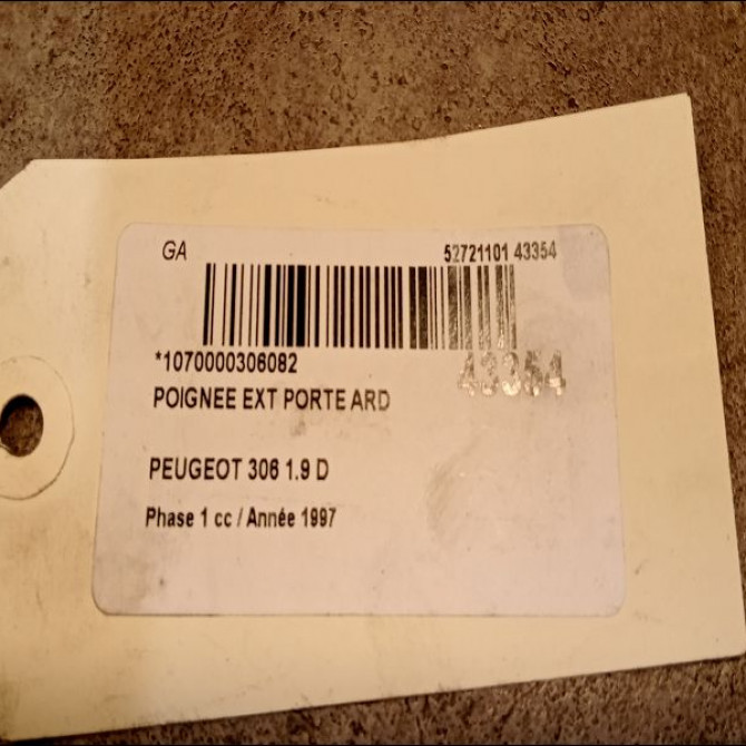 Poignee ext porte ard occasion PEUGEOT 306 Phase 1 09-1994->03-1997 1.9 D 9101P2 3