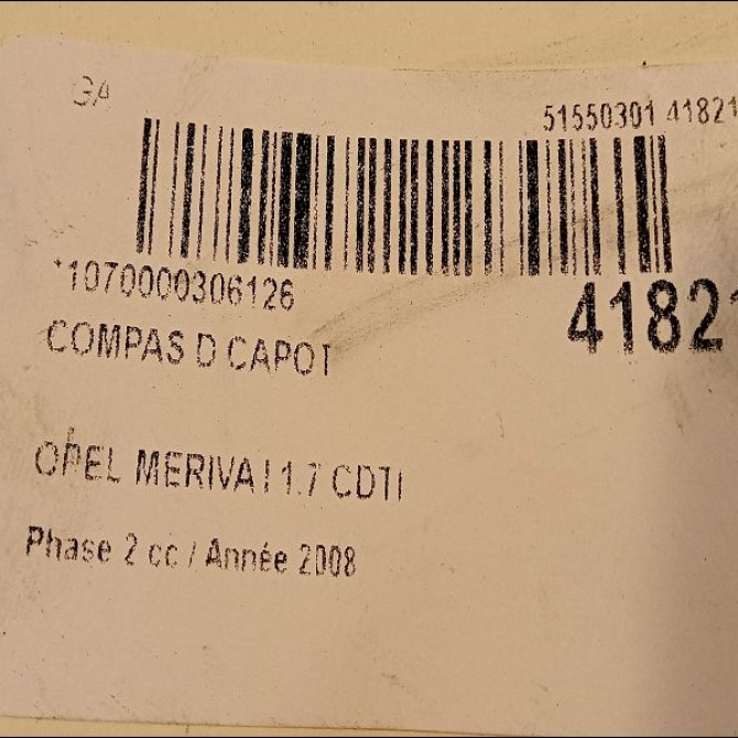 Compas d capot occasion OPEL MERIVA I Phase 2 01-2006->09-2010 1.7 CDTI 100ch 93174472 2