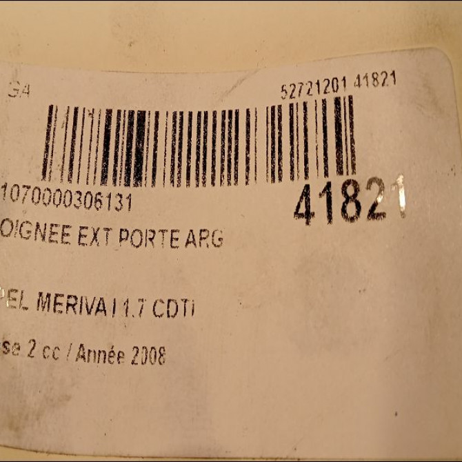 Poignee ext porte arg occasion OPEL MERIVA I Phase 2 01-2006->09-2010 1.7 CDTI 100ch 9201126 3