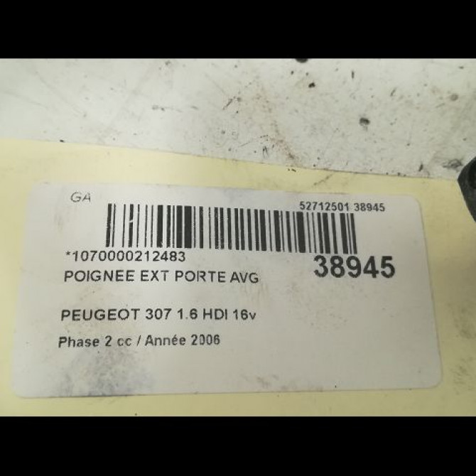 Poignee ext porte avg occasion PEUGEOT 307 Phase 2 06-2005->03-2008 1.6 HDI 16v 90ch 9101W9 3