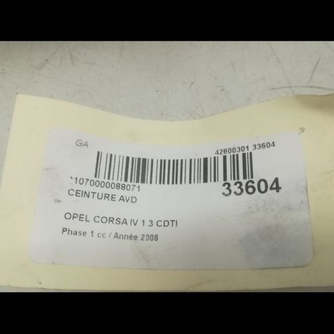 Ceinture avant droite occasion OPEL CORSA IV Phase 1 09-2006->12-2010 1.3 CDTI 75ch 13272548 5