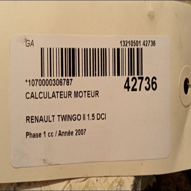 Calculateur moteur occasion RENAULT TWINGO II Phase 1 06-2007->11-2011 1.5 DCI 65ch 8200976242 5