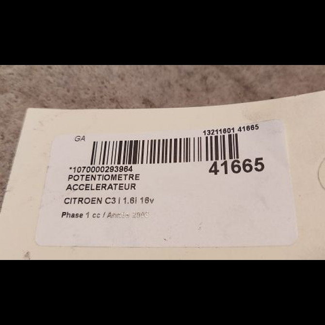 Potentiometre accelerateur occasion CITROEN C3 I Phase 1 04-2002->10-2005 1.6i 16v 4