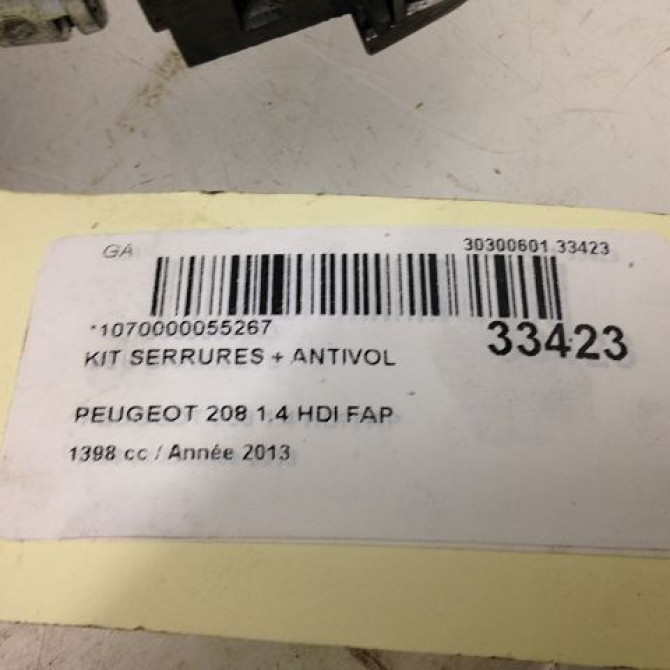 Kit serrures + antivol occasion PEUGEOT 208 208 Phase 1 2012-03-01->2015-09-30 1.4 HDI 68ch 1608094980 2