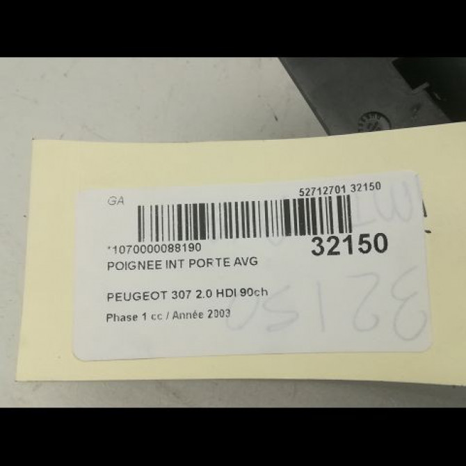 Poignee int porte avg occasion PEUGEOT 307 Phase 1 04-2001->06-2005 2.0 HDI 90ch 9143F4 3