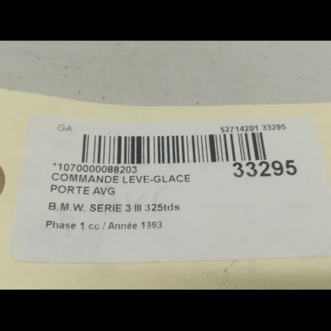 Commande lève-glace porte avant gauche occasion B.M.W. SERIE 3 III Phase 1 01-1991->04-1998 325tds 61311387388 3