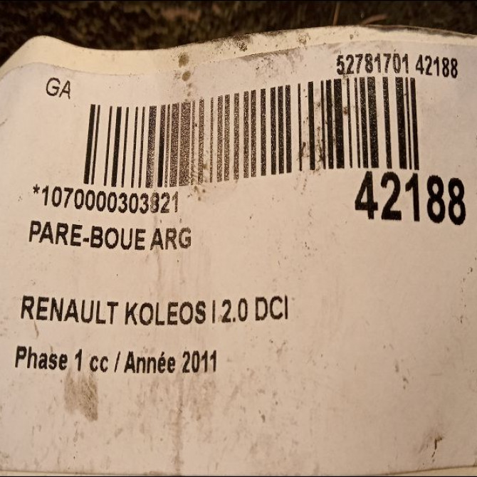 Pare-boue arrière gauche occasion RENAULT KOLEOS I Phase 1 06-2008->12-2011 2.0 DCI 16v 150ch 76749JY00A 2